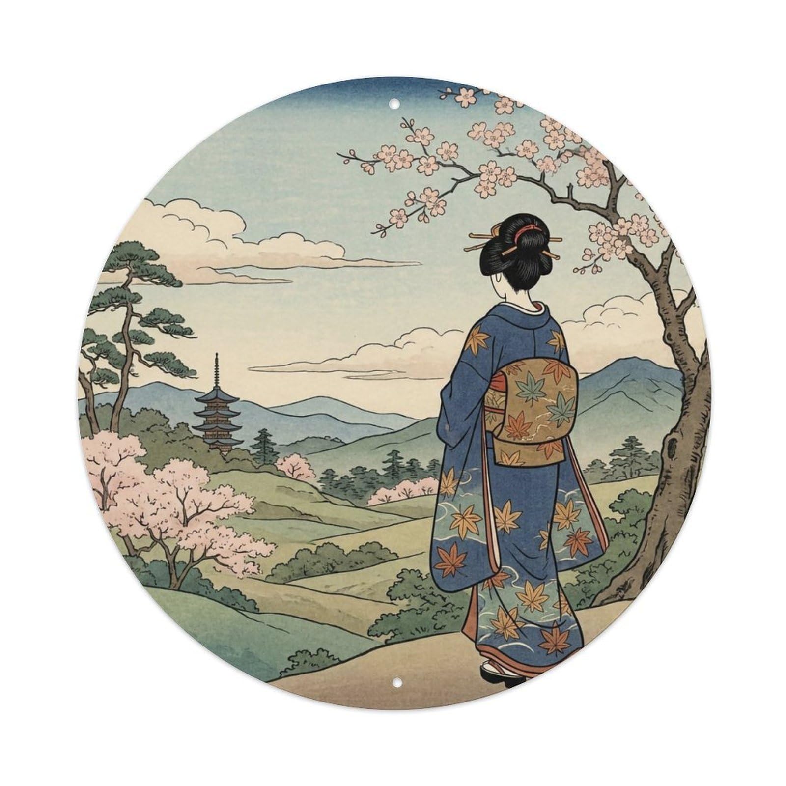 Japanese Geisha Back View Observing Landscape Metal Tin Sign