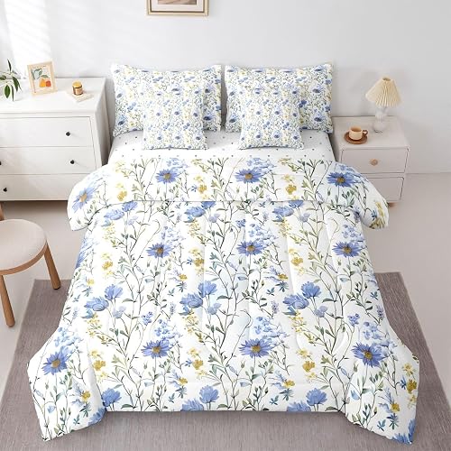 Erosebridal Blue Floral 7 Piece Comforter Set Twin | Funky W