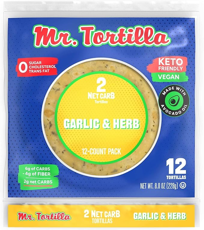 Mr. TortillaLow Carb Tortillas 2 Net Carb Keto Soft Taco Shells for