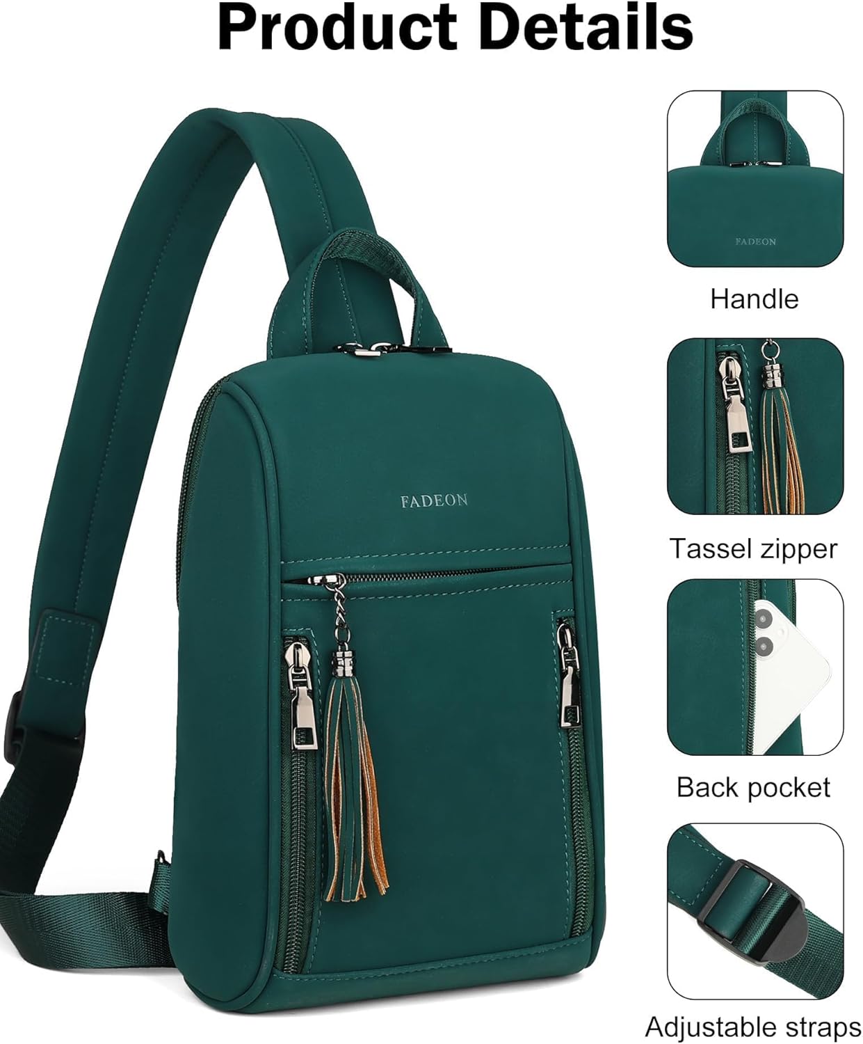 FADEON Sling Bag for Women, Crossbody Backpack with Tassels, Designer Leather Shoulder Chest Bags for Travel - Image 5