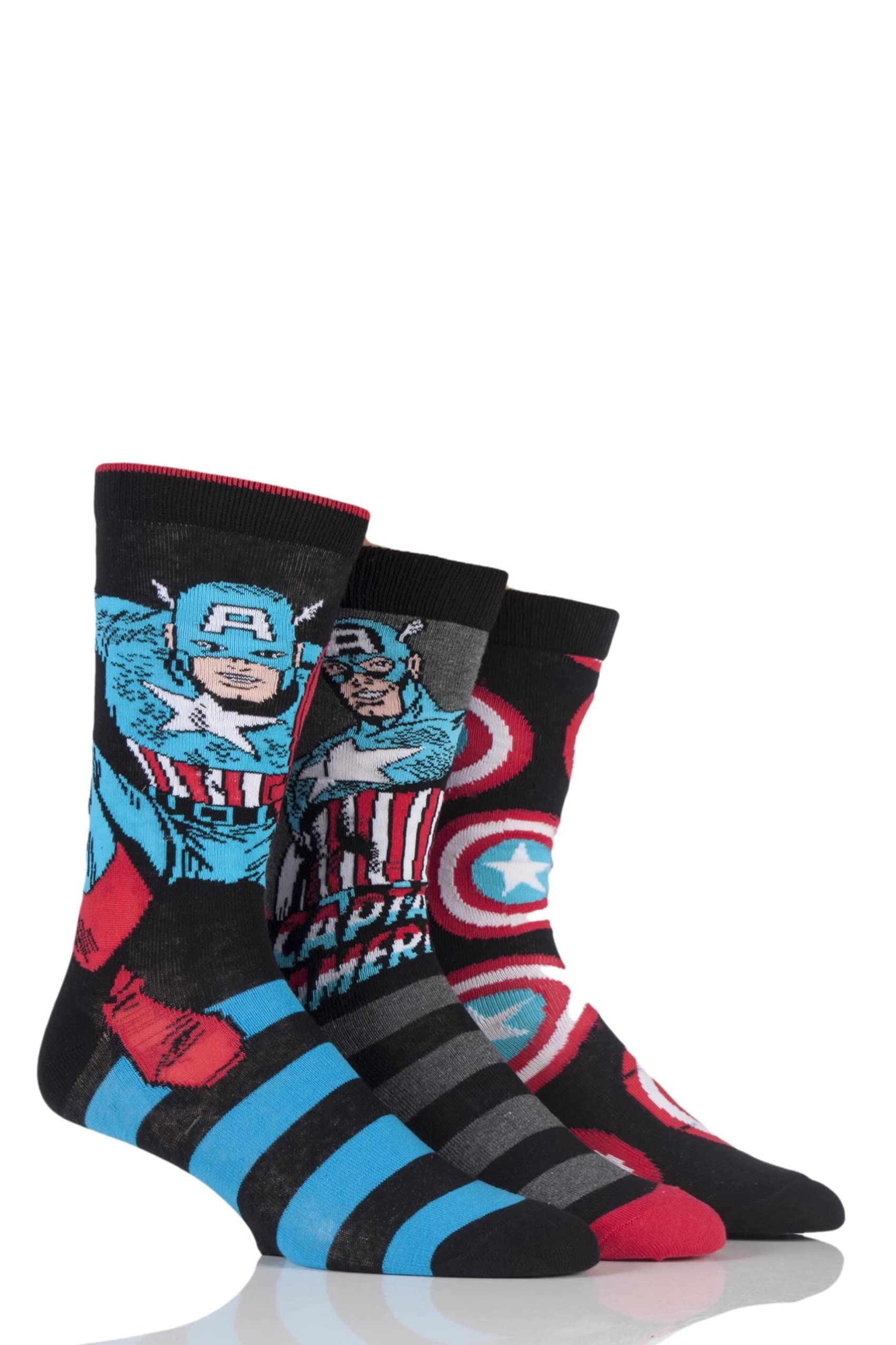 Sockshop Men's Assorted 3 Pair Marvel Cap America Mix Cotton Socks 11-13