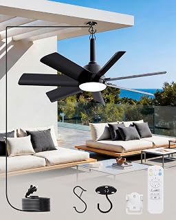 LANMEL 28 Inch Plug-In Outdoor Ceiling Fan With Light