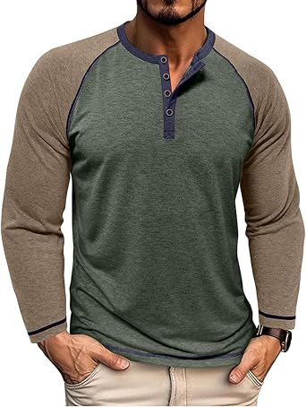 قمصان Henley للرجال، قمصان رياضية بأكمام طويلة من Raglan، قمصان تي شيرت ضيقة الألوان، قمصان جولف خفيفة الوزن بأزرار أساسية