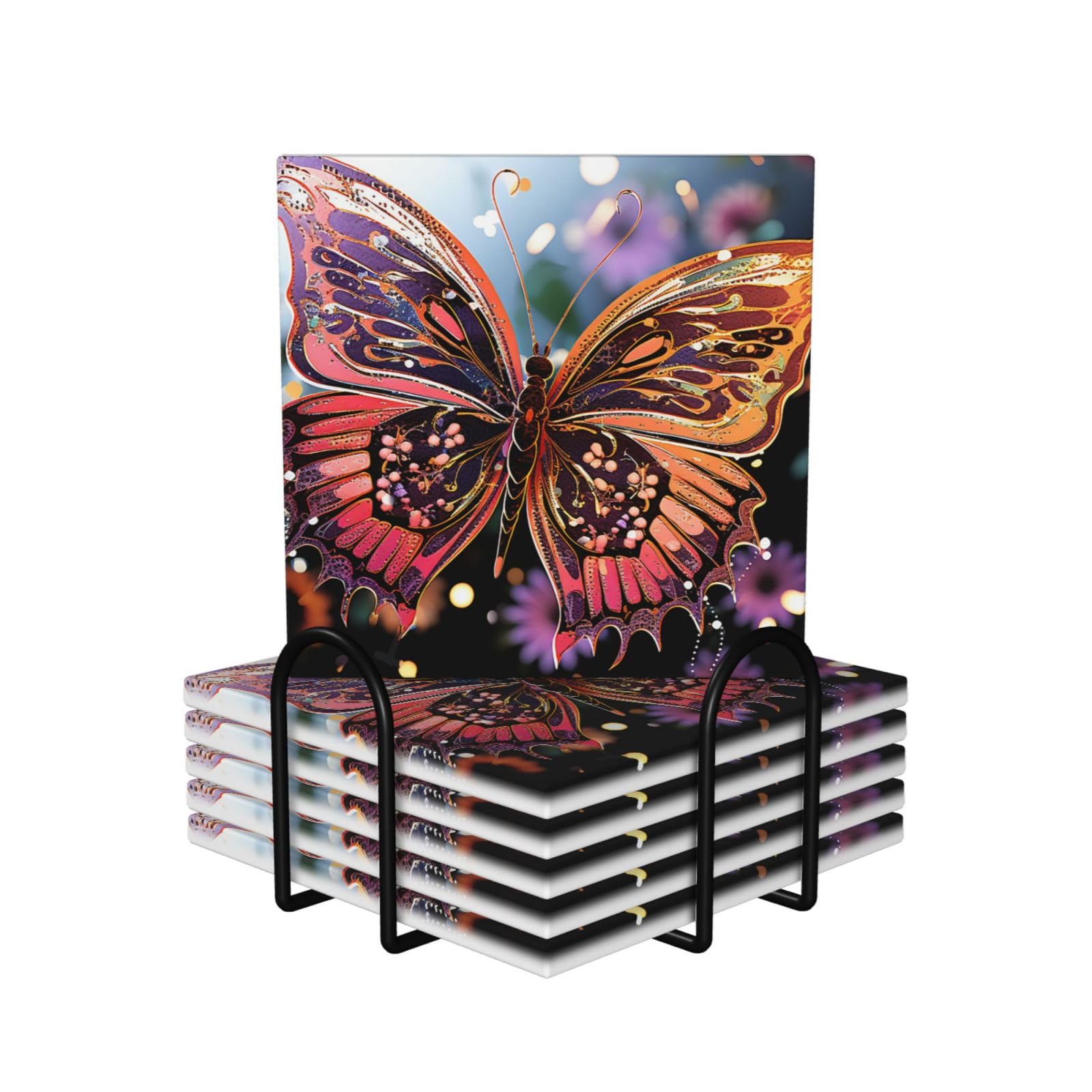 Dessous de verre papillon et fleur en céramique pour un apéritif printanier