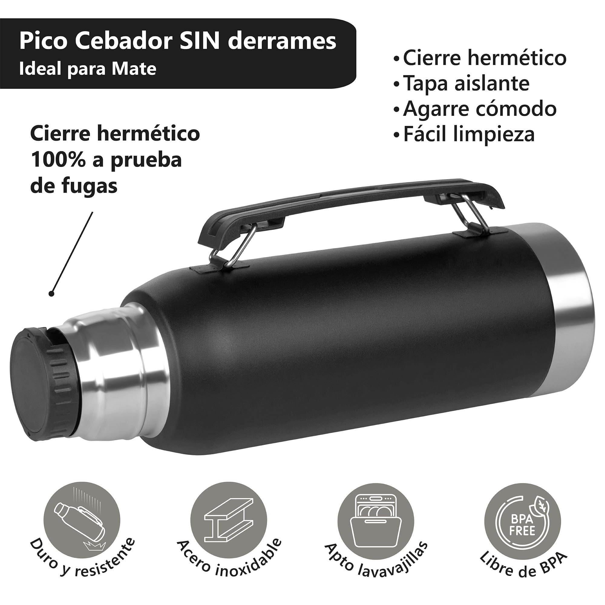 Mate Kit argentino - argentino opaco - set opaco - Yerba Mate - Lampadina opaca - Prodotti Argentina - Nero