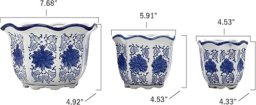 Miniatura 10 de Galt International Maceta decorativa de cerámica de porcelana floral azul y blanca de 8 pulgadas, 6 pulgadas4.5 pulgadas, diseño chino asiático,
