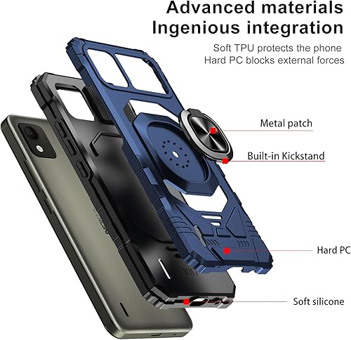 Miniatura 3 de Ailiber Funda para Nokia C110, Nokia C110 con protector de pantalla, soporte de anillo para montaje magnético de automóvil, grado militar,