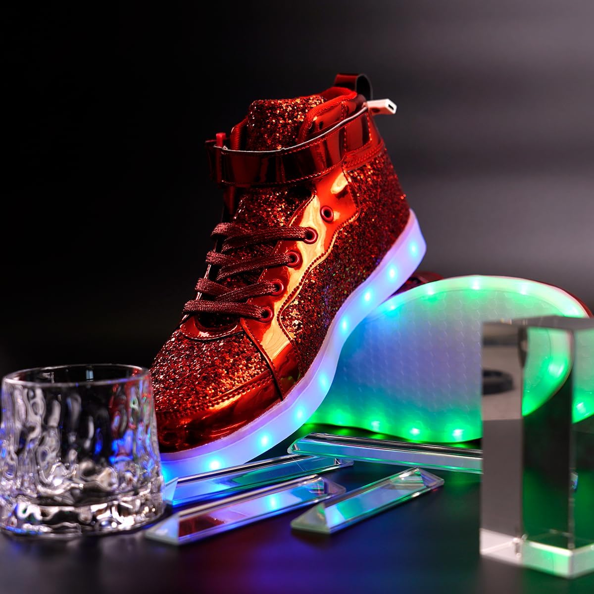 Glitter Led Shoes Light Up Shoes High Top Sneakers for Women Men Flashing Dancing Shoes for Halloween Christmas Party with USB Charging - Image 3