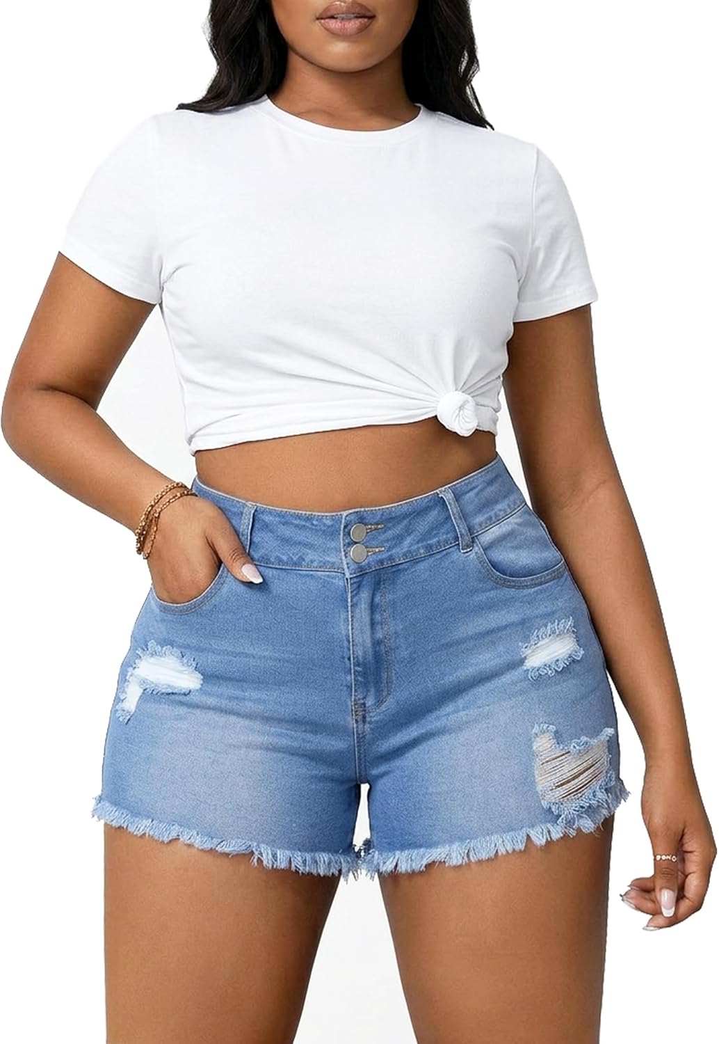 ALLABREVE Plus Size Denim Shorts Womens High Waisted Stretchy Jean Shorts Summer Casual Jorts