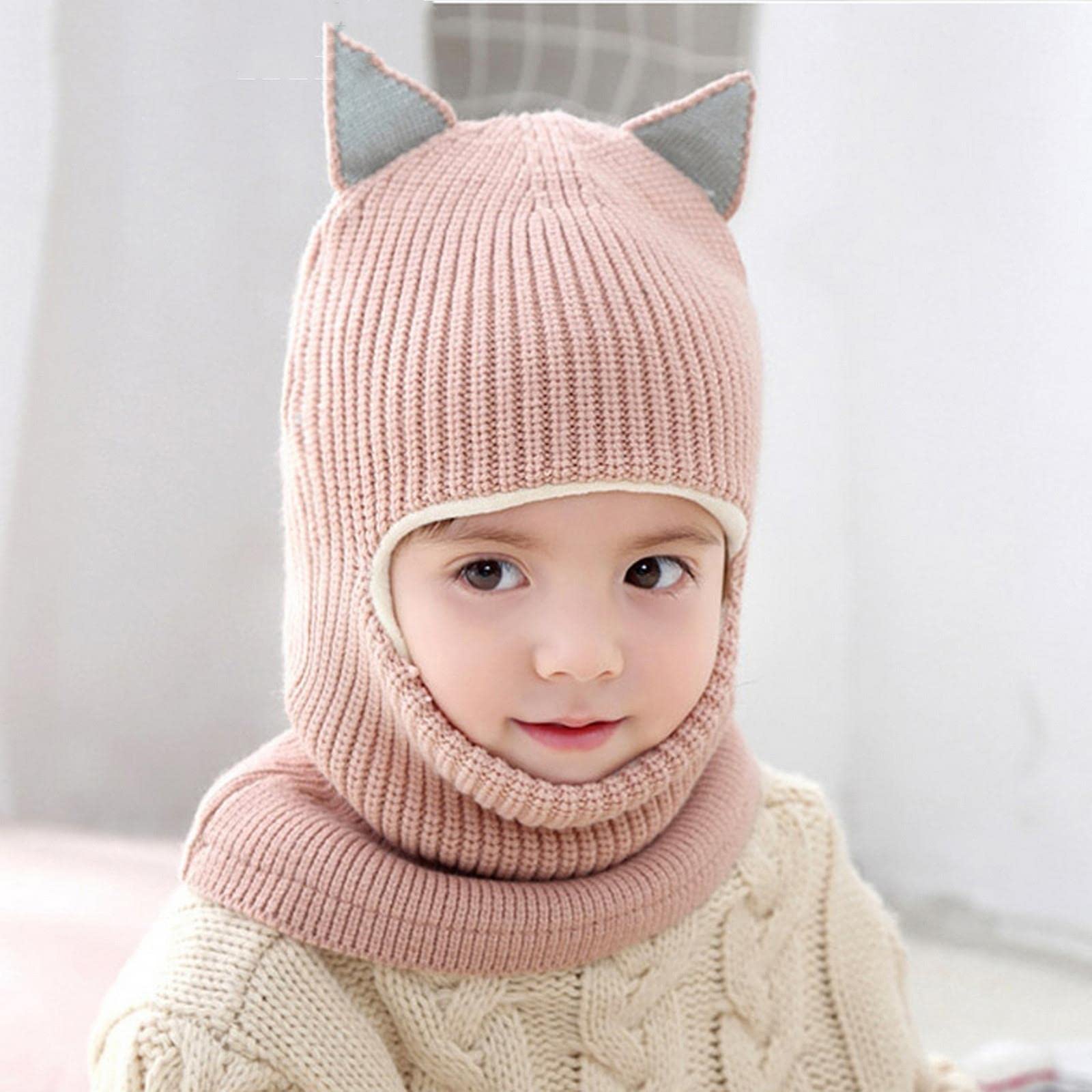 Invierno Niño Gorra Niña Sombreros De Invierno Sombreros De Punto De Punto Y Un Sombrero para Niños con Folleto De Vellón De Imitación Cálida.-Pink Cat B