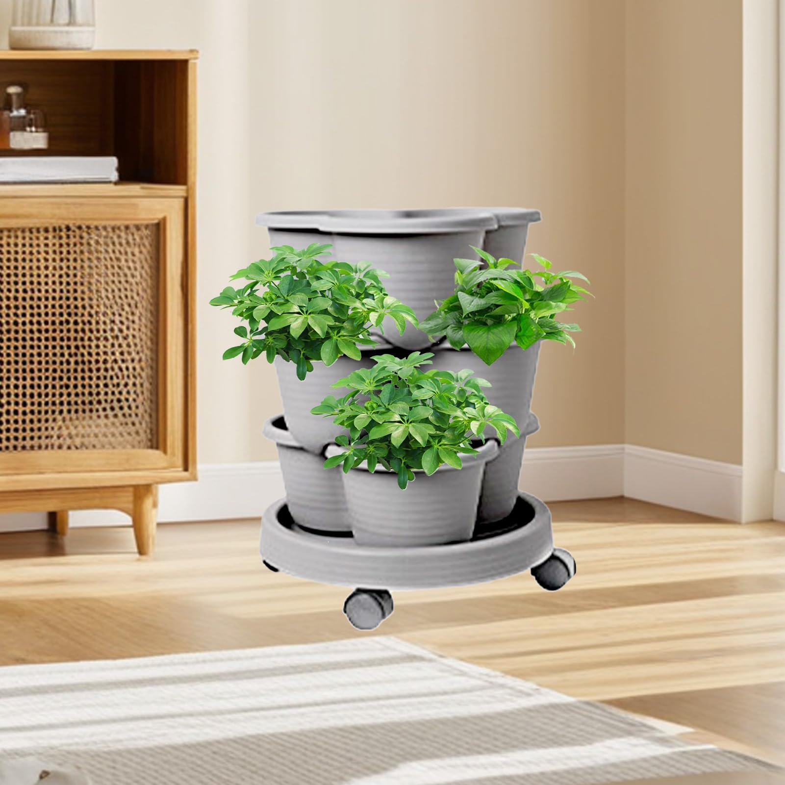 Torre Cultivo Vertical De Cultivo En Contenedor con Ruedas Extraíbles | Jardinera Exterior Superponible En Niveles Kit De Herramientas Para Verduras, Suculentas Y Fresas, Interior Y Exterior