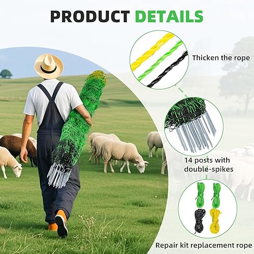 Miniatura 7 de Valla eléctrica para aves de corral, valla eléctrica portátil para aves de corral y ganado, pollo, oveja, corderos, cerdos, ciervos, perros en