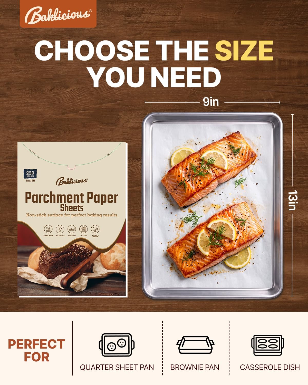 Baklicious 9x13inch 220pcs White Pre-Cut Non-Stick Parchment Baking Sheets image 3