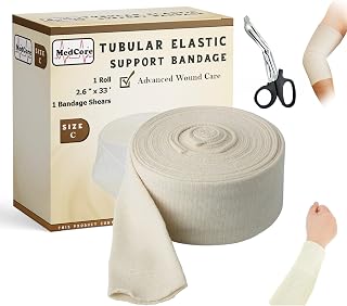 Premium Elastic Tubular Compression Medical Bandage Size C Stockinette, 2.65 inches x 33 Feet. Reusable Elastic Bandage Sleeve Wraps Plus One Pair of Medical Scissors