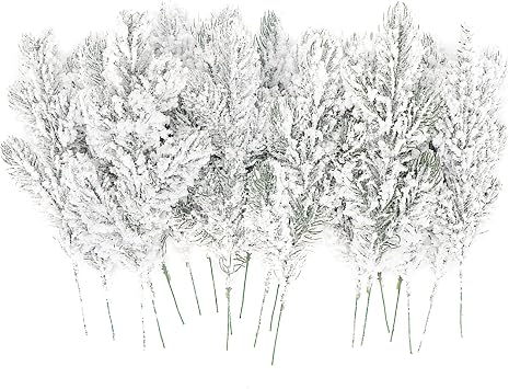 24Pcs Snowy Artificial Pine Needles Branches Twigs 10.6" Fake Frosted Pine Picks Greenery Stems Christmas Pine Tree Picks Winter Fir Pine Sprays Sprigs for Crafts Wreaths Garlands Holiday Decor