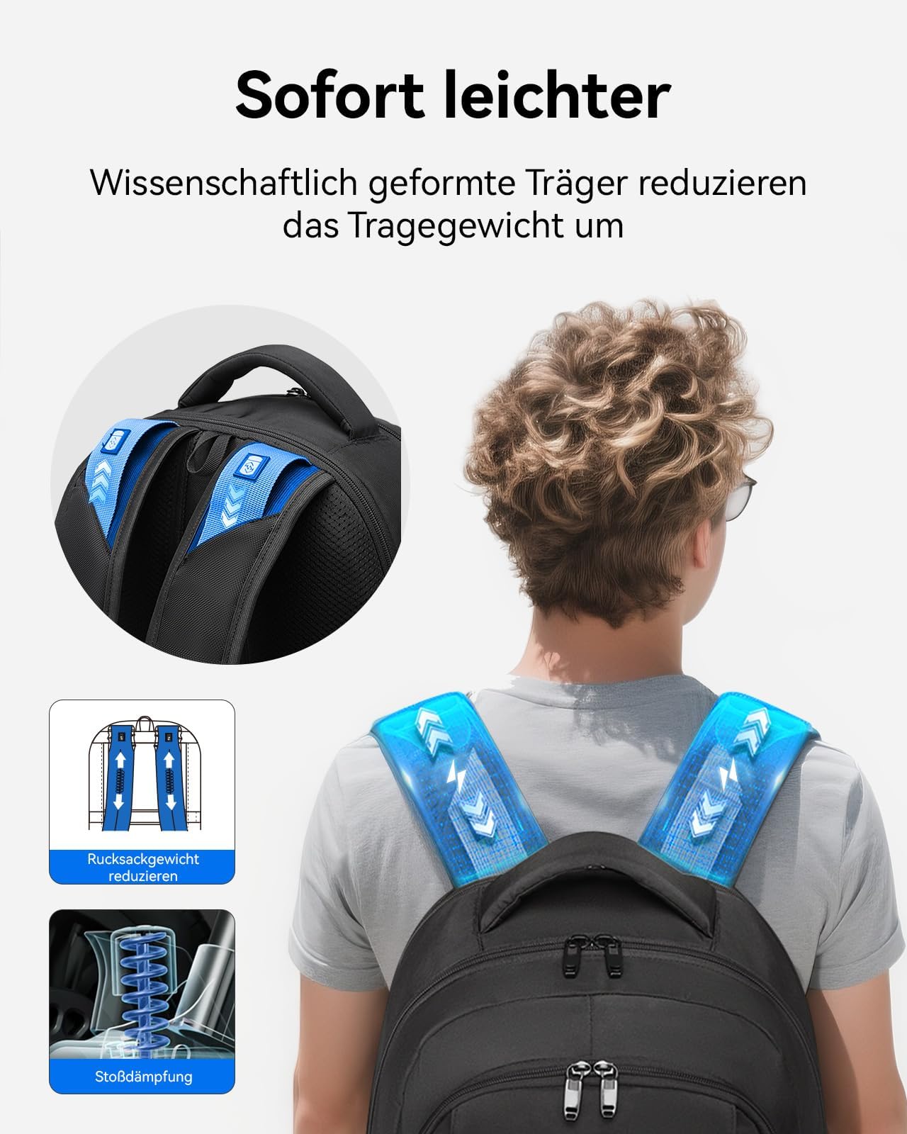 CROSSGEAR 17,3 Zoll Rucksack Herren mit Entlastenden Schultergurten, 30l Laptop Rucksack, Wasserdichter Laptoptasche mit YKK-Reißverschlüssen für Arbeit, Business, Reisen and Schule, Schwarz