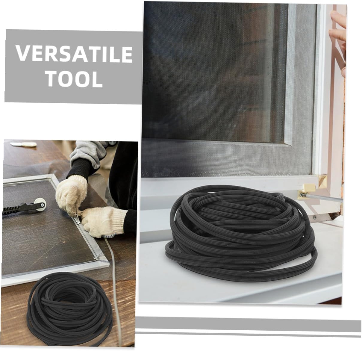 Window Screen Repair Kit with Wooden Roller Tool Spline Removal Hook and Rubber Spline Strip Versatile for Easy Window Screen Replacement and Installation