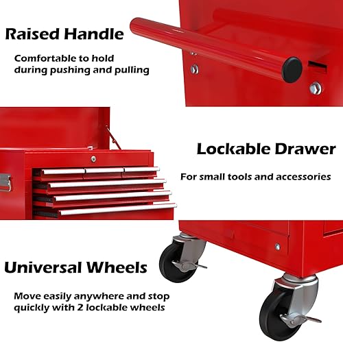 Miniatura 5 de Caja de herramientas de 8 cajones de alta capacidad con ruedas y cajones, caja de herramientas con cerradura, armario de herramientas extraíble para
