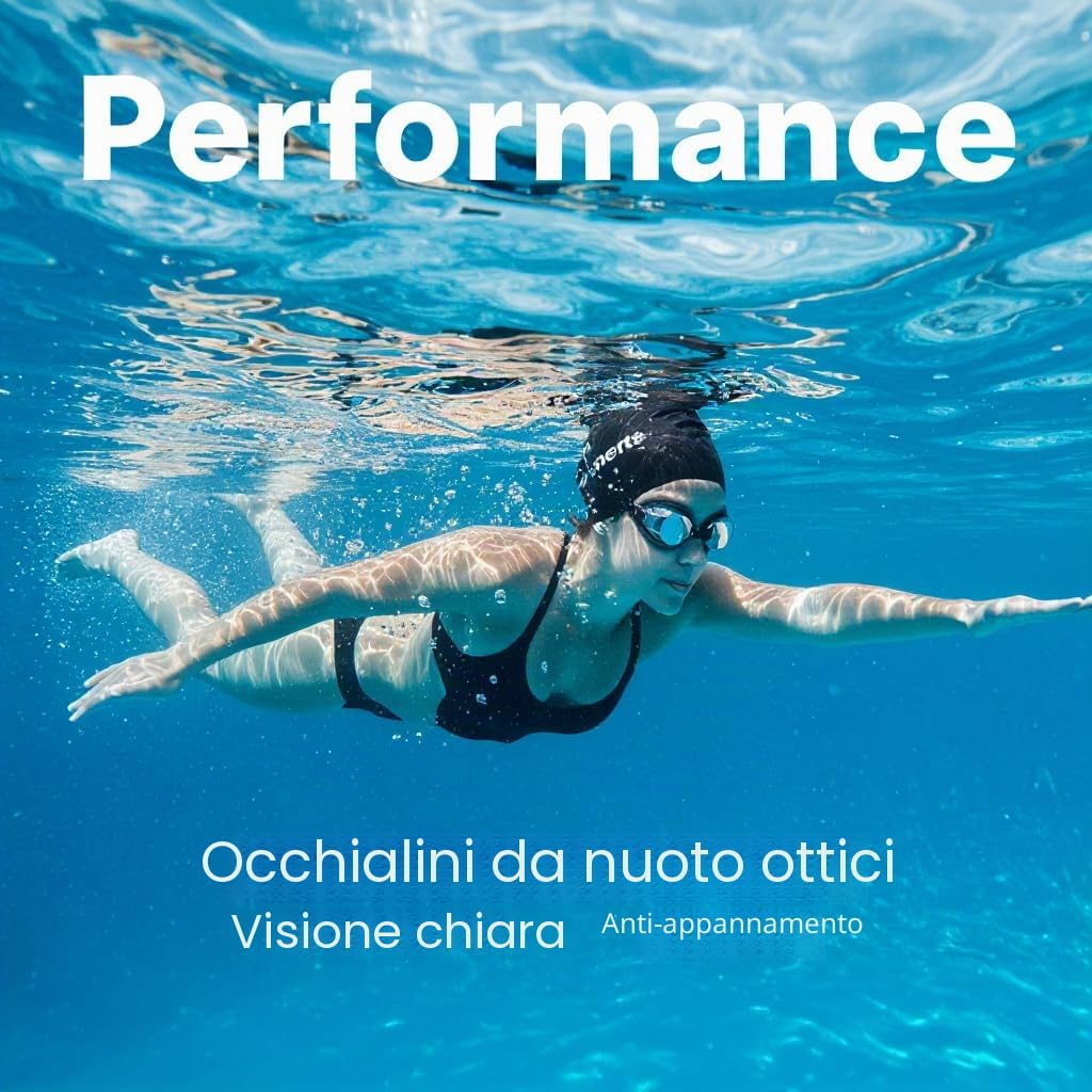 l&j Occhiali da Nuoto Ottici Performance con Diottrie Positive e Negative per Uomo e Donna – Lenti Graduate Intercambiabili – Antigraffio Antiappannamento – Silicone Morbido Alta Visibilità
