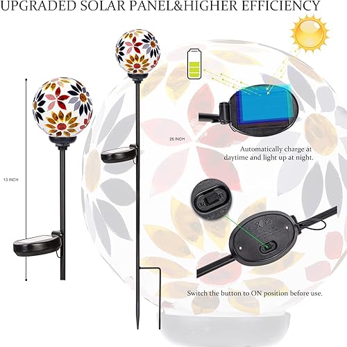 Miniatura 2 de VCUTEKA Luces solares de jardín, luces solares de mosaico, decoración al aire libre, luz de camino, luz LED de estaca para paisaje, césped, patio
