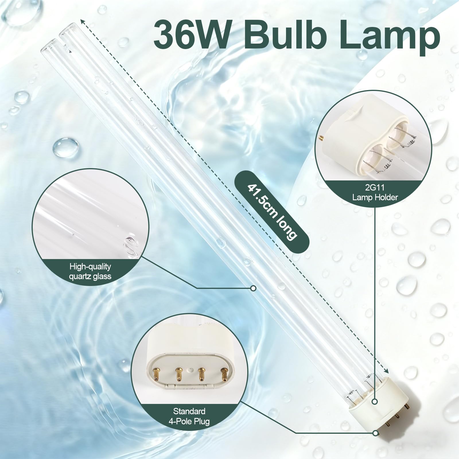 CPROSP 3 Pcs UVC Lampe de Remplacement 41,5cm, 36W 2G11 Culot Ampoule UV, Lampe de Désinfection UV, pour Machine à filtres UVC Pond ou clarificateurs
