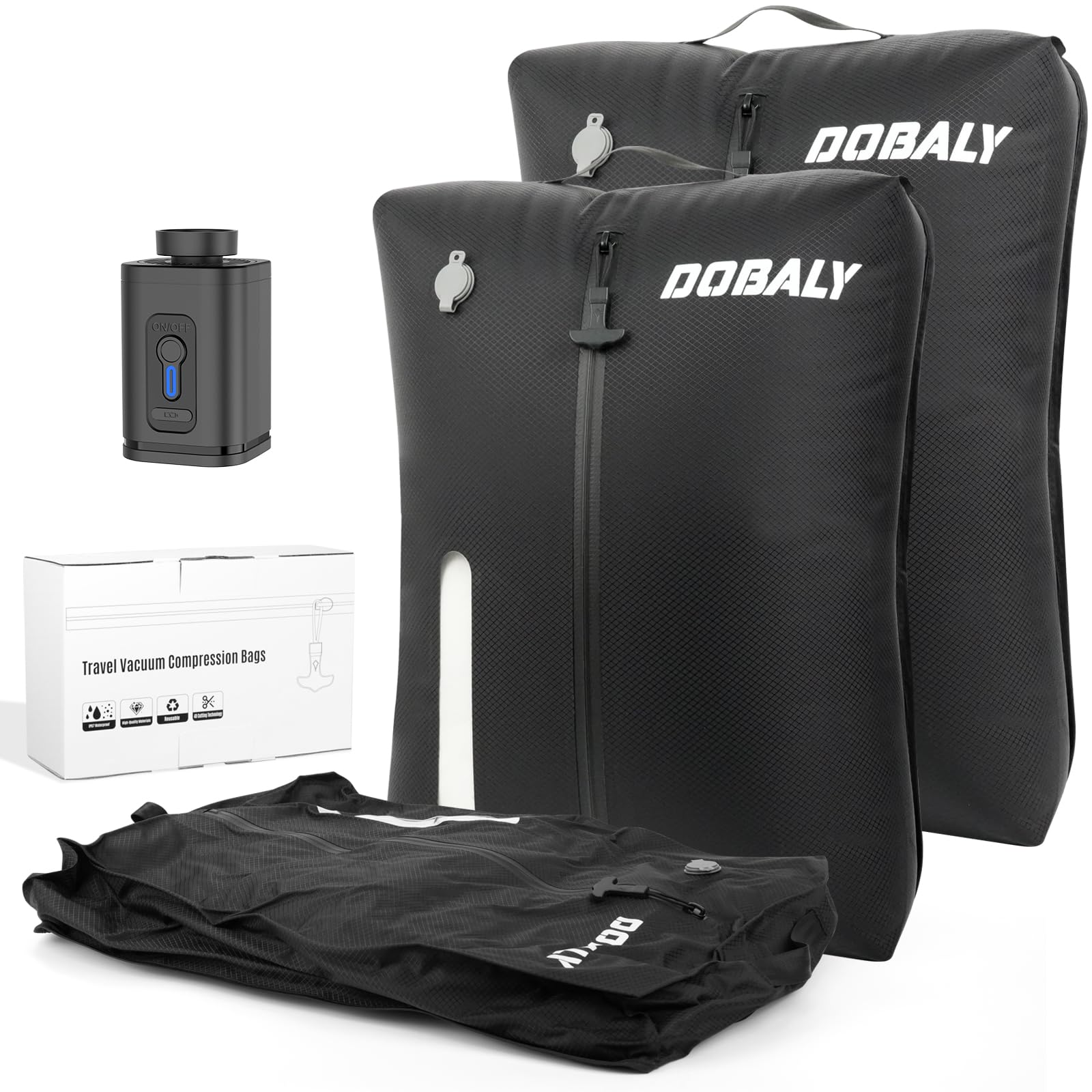 Dobaly Professional Vacuum Bags for Travel with Pump, IP67 Reusable Vacuum Compression Bags for Suitcases and Backpack - Space Saver Vacuum Bags - Lightweight&Durable -24L(3PC+Wireless Pump)