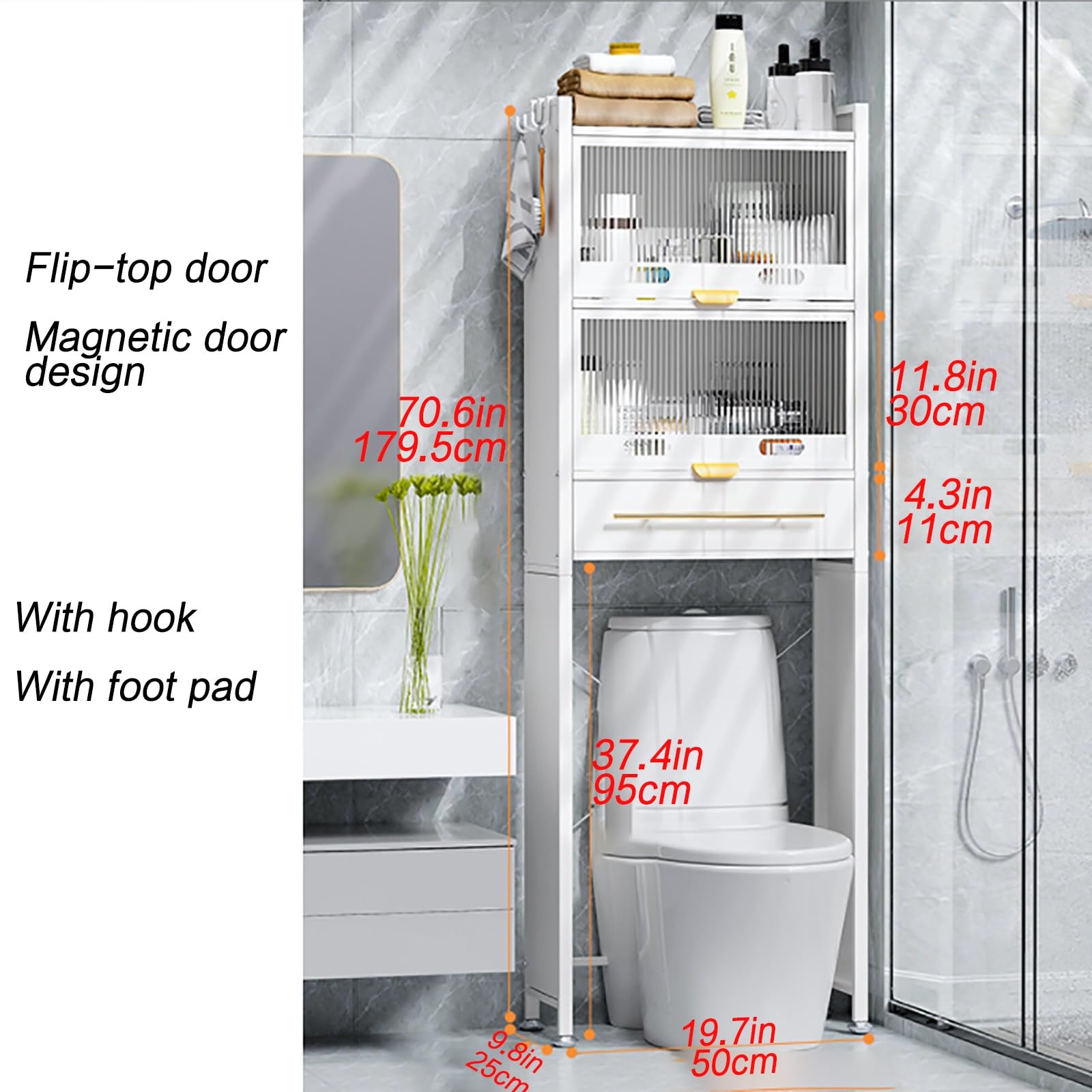 Mobiletto nizer sopra WC - 4 Ripiani Mensola Bagno Bianco in Metallo Soluzione Salvaspazio per Bagno e Lavanderia Portaoggetti Elegante e Funzionale