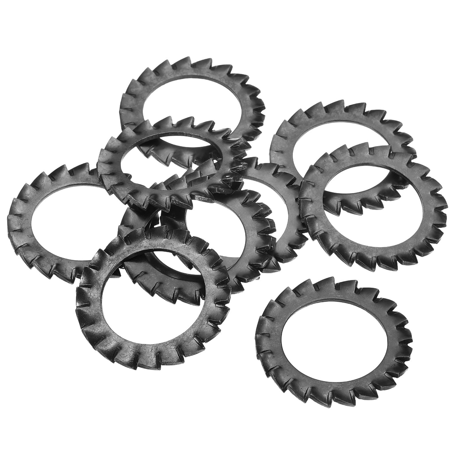 sourcing map 10Pcs External Tooth Lock Washers, M24 Carbon Steel Serrated Locking Washers for Screw Bolt Mechanical Equipment Fasteners, Black