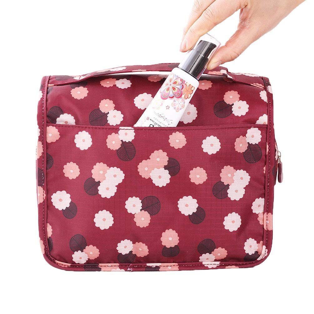 Axgo Multifuncional cosmético portátil Viaje Plegable Maquillaje Neceser Bolsas con Gancho, algodón, Rojo