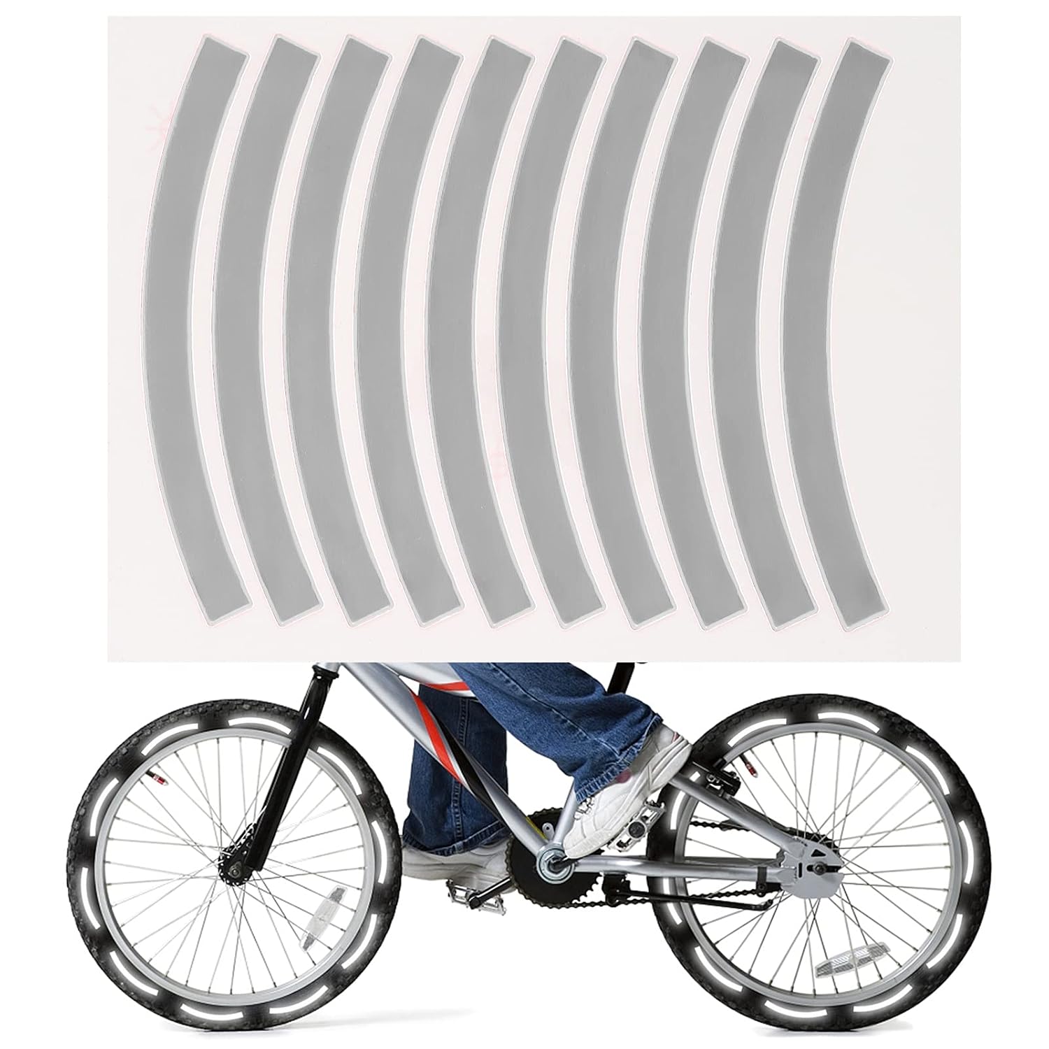 Cinta Reflectante Adhesiva para Bicicleta 10 piezas 90x8mm Plata miniatura 1