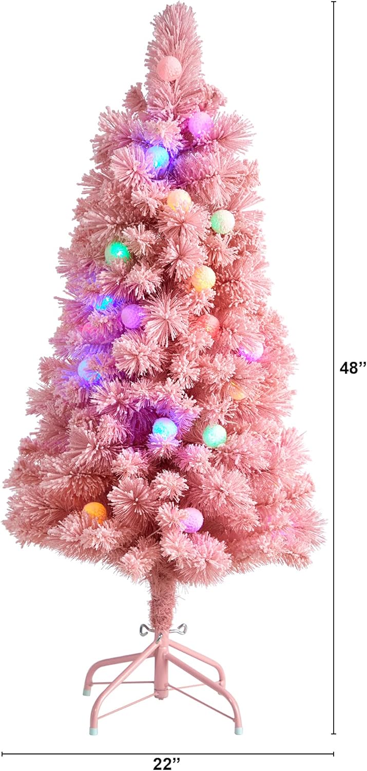 Nearly Natural 4ft. Holiday Frosted Pink Cashmere Artificial Christmas Tree with 30 Jumbo Multicolored Globe LED Lights