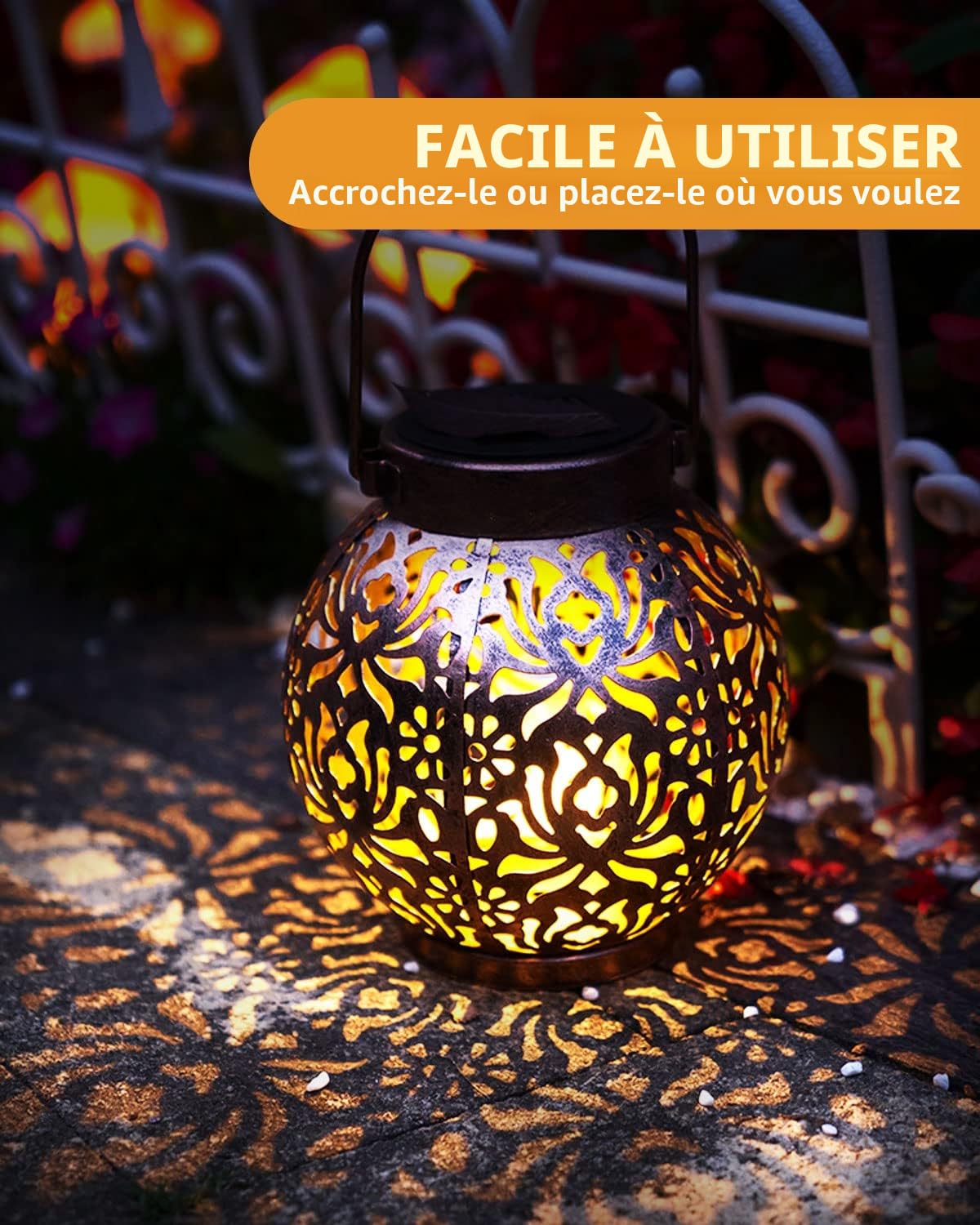 MOXTOYU 2 Lanternes Solaires Exterieur, Imperméable Blanc Chaud Motif Pivoine Lampe Solaire Exterieur Jardin en Métal, Lanterne Solaire Exterieur A Poser pour Jardin Extérieur Patio Balcon Camping