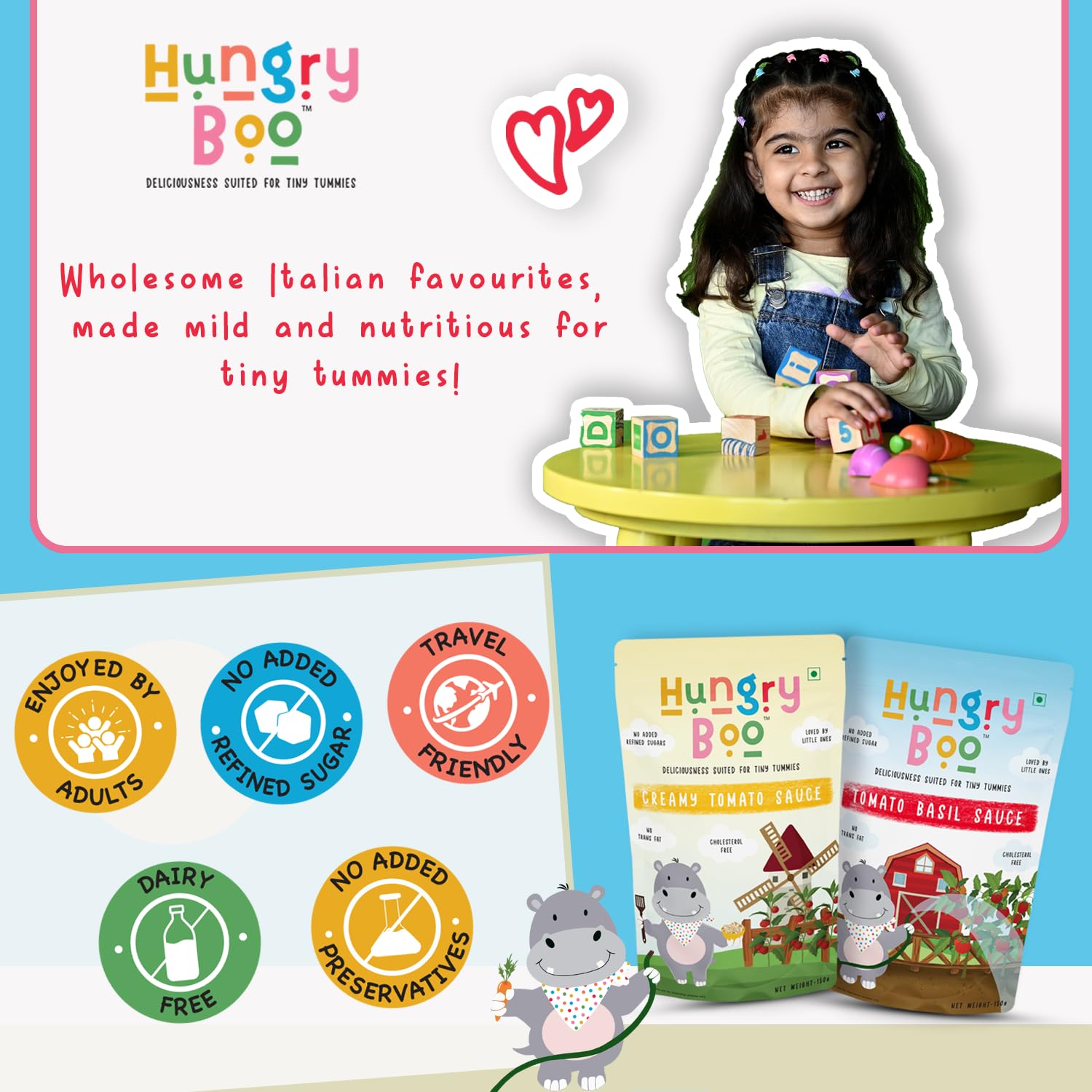 Hungry Boo Italian Combo with Tomato Basil and Creamy Tomato Sauce healthy food for kids 300 g Combo Pack 2