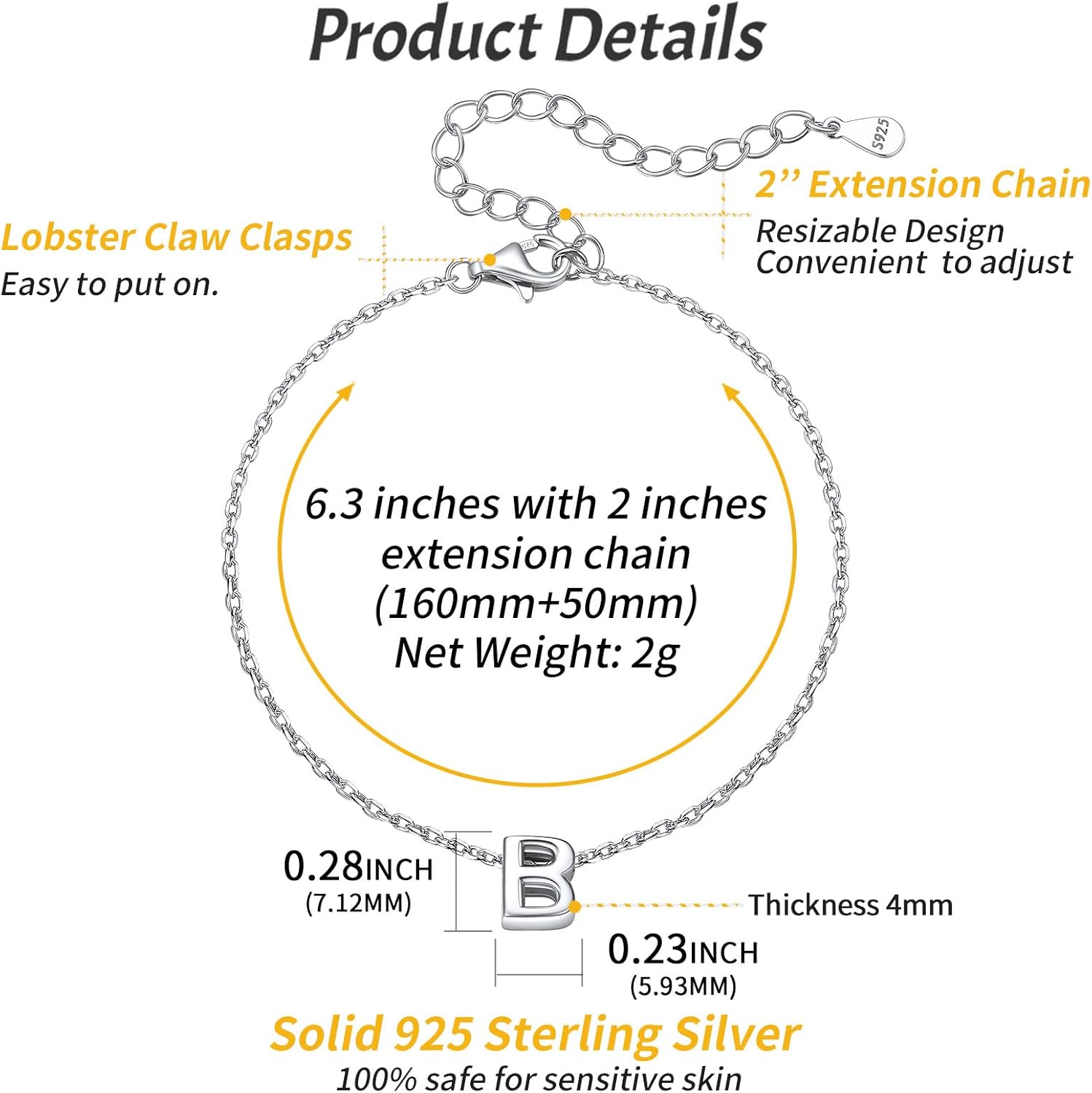 ChicSilver Initial Bracelet for Women 925 Sterling Silver Letter Initial Bracelet Dainty Personalized 26 Alphabet Jewelry Gifts for Birthday Anniversary Wedding - Image 4