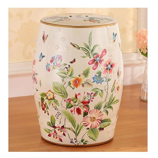 Versatile Decorative Garden stools-Chinoiserie Ceramic Drum Stool,Glazed Hollow Flower and Bird Changing Stool,Suitable for Living Room,Balcony,Garden,Etc (White)