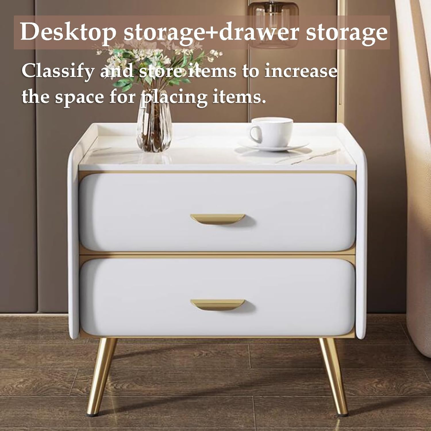 Moderno Mesita de Noche de Pino con Microfibra Mesa Auxiliar sin Instalación Mueble Moderno para el Hogar Estilo Contemporáneo y Funcional Ideal para Dormitorio.