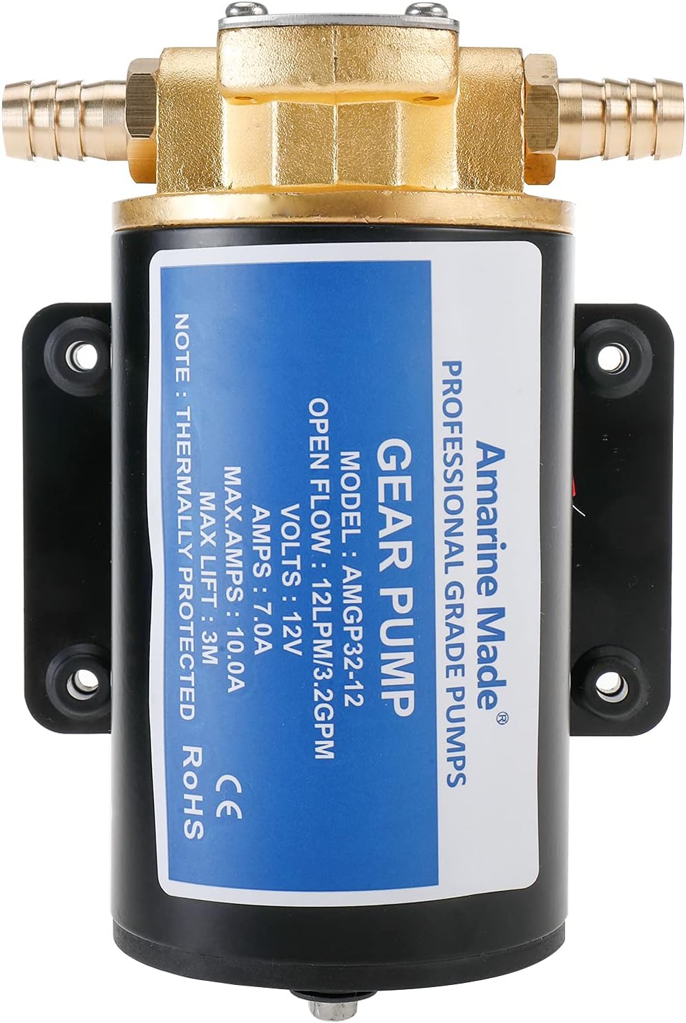 Amarine Made 12V Scavenge Impellor Gear Pump- for Diesel Fuel Scavenge Oil Transfer 3.2GPM 12LPM 6.0A (12V)