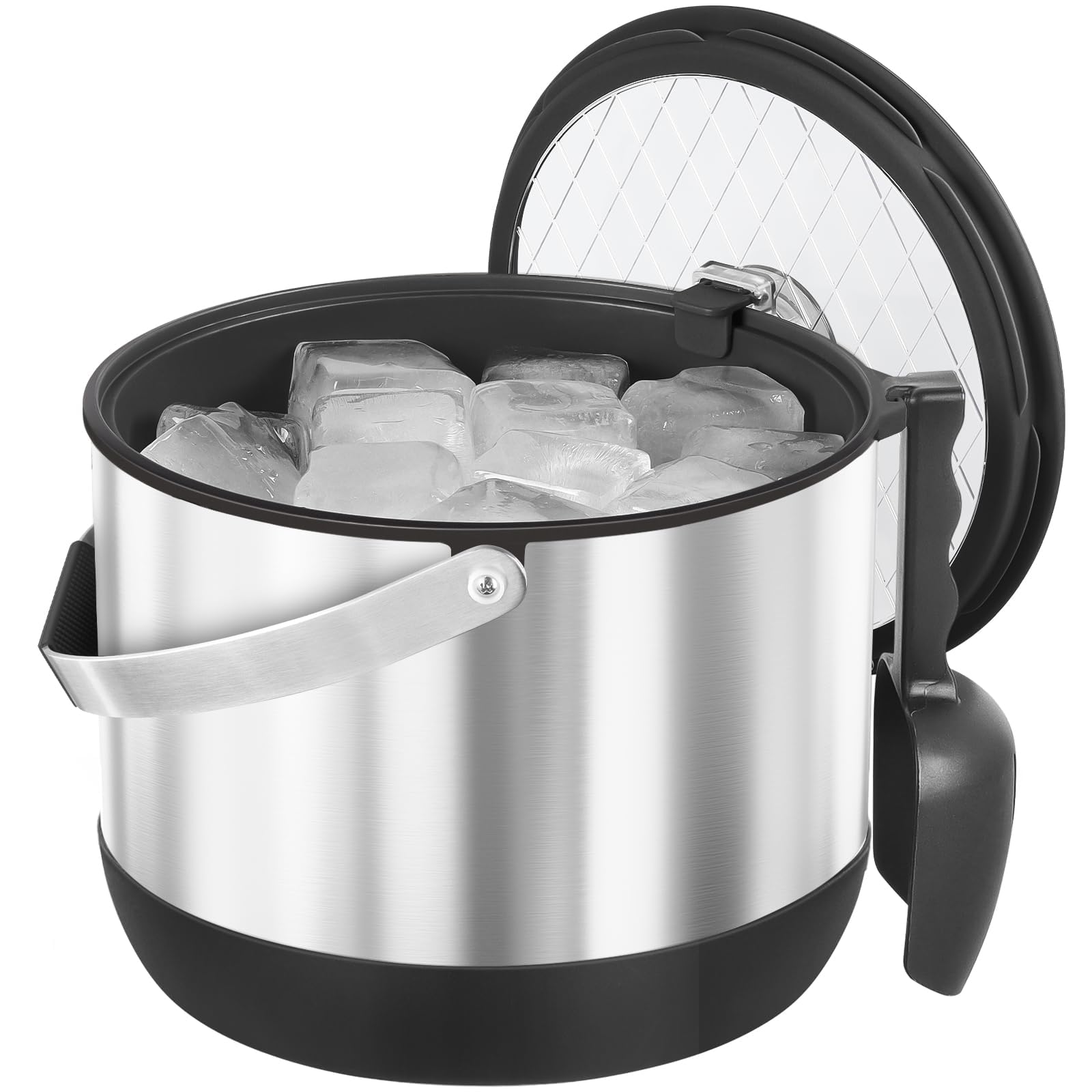 Contenitore per cubetti di ghiaccio da 4,8 l, con coperchio e pala, in acciaio inox, senza BPA, a doppia parete, per cocktail bar e feste