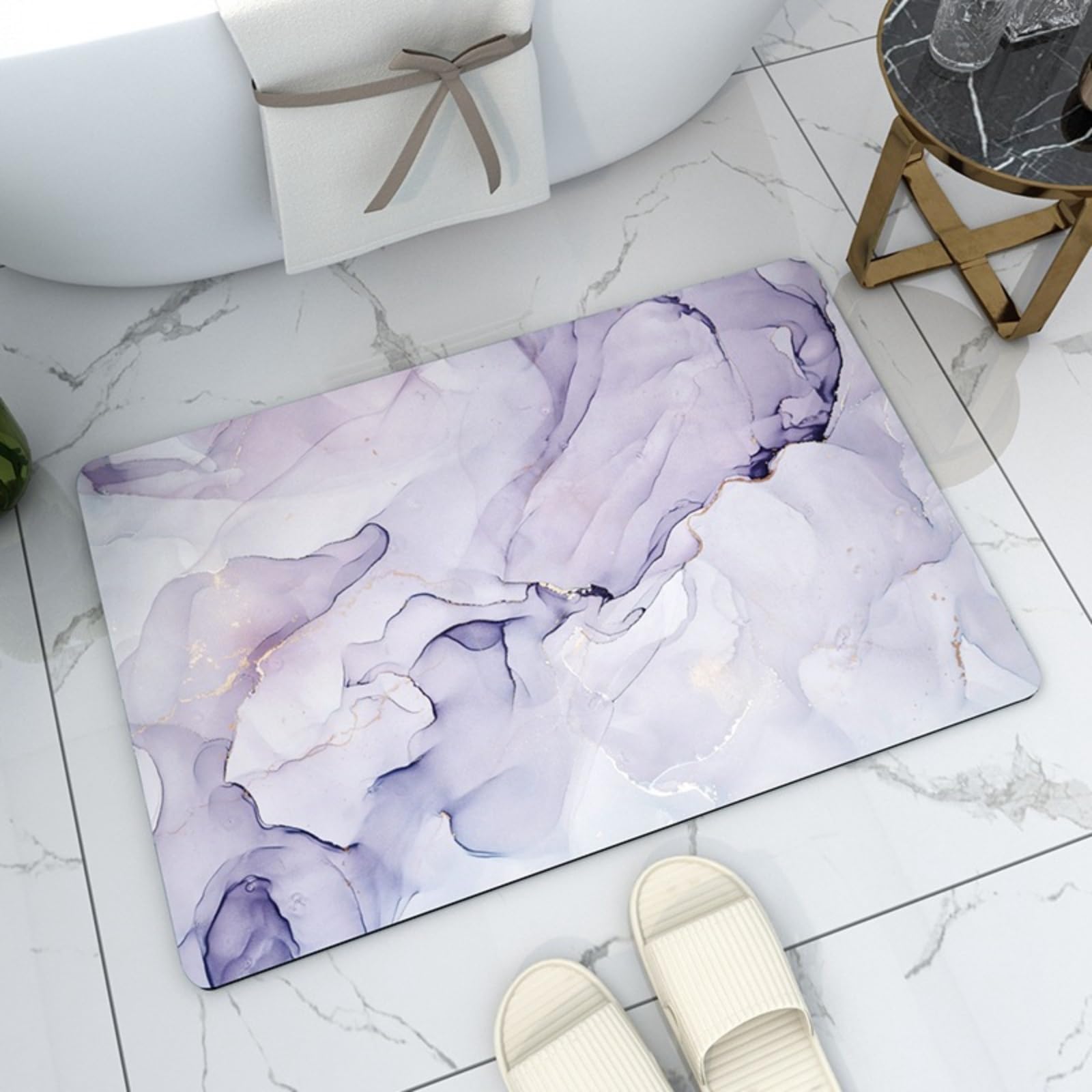 Paillasson de cuisine marbre gris et doré 45x70cm tapis de sol absorbant chic