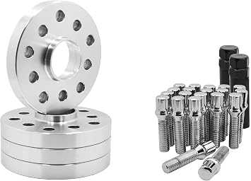 4PC 20 MM Thick Hub Centric Wheel Spacers 5x100 & 5x112 MM + 20 Conical Locking Spline Tuner Lug Bolts Aftermarket Wheels - Small Diameter | Compatible with Audi & Volkswagen