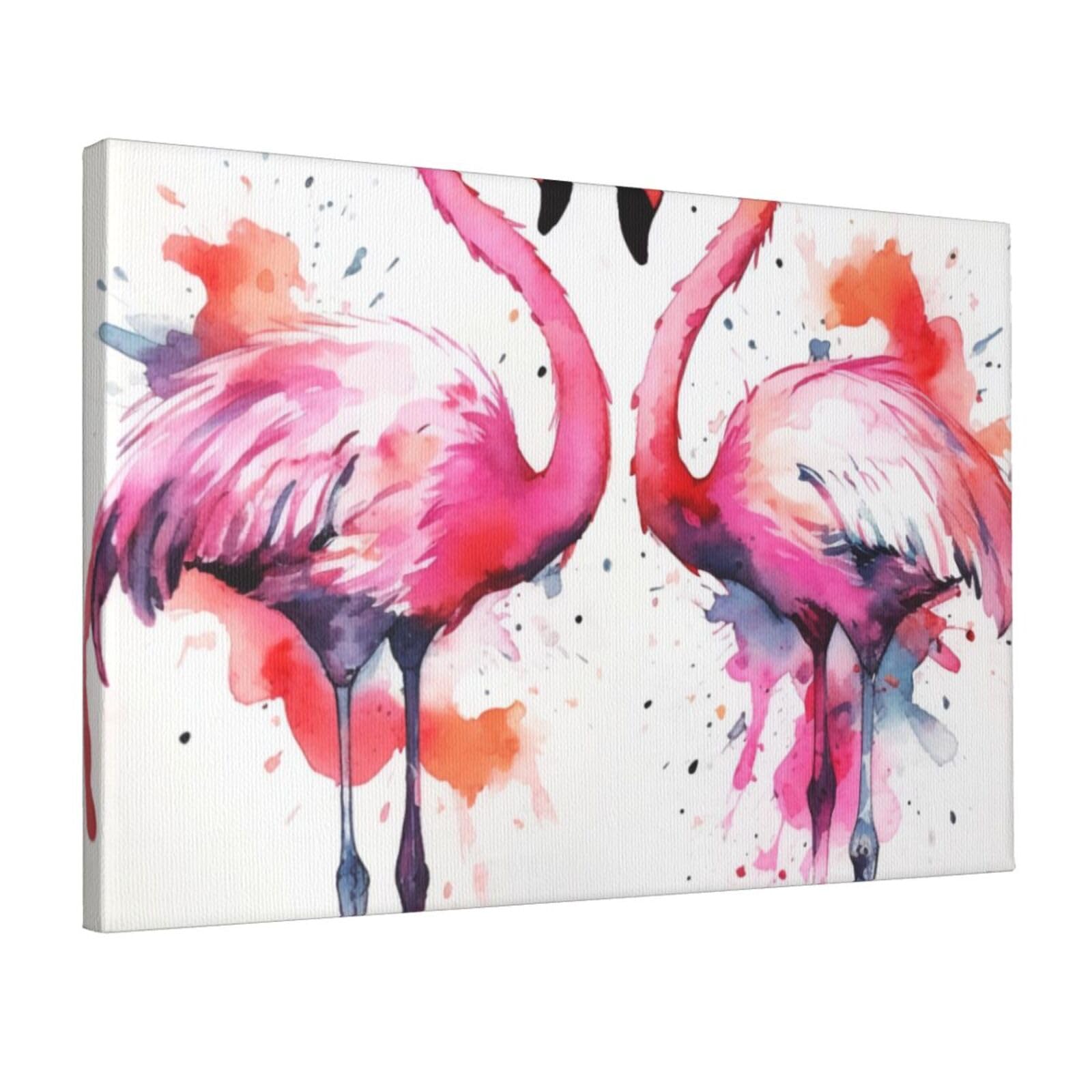 YKLJG Ink Flamingos Printed Wall Art Canvas Prints 45x30 CM Wooden Framed Picture Painting Artwork for Bedroom Kitchen Home Office Decor