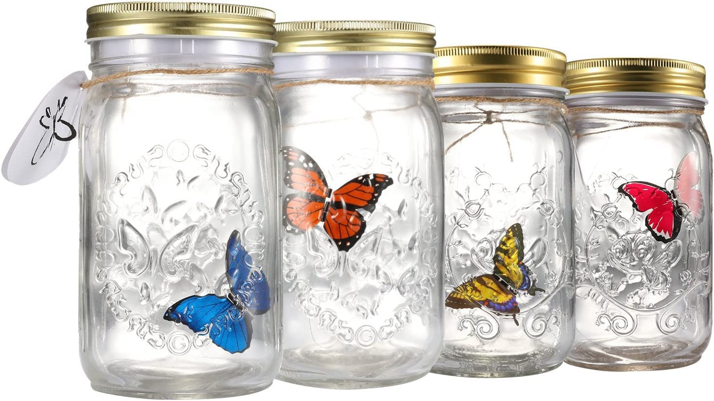 Tianfry Butterfly Collection Jar, Butterfly in a Jar That Moves, Butterfly Collection Mason Jar, Animated Butterfly in a Jar (yellow)