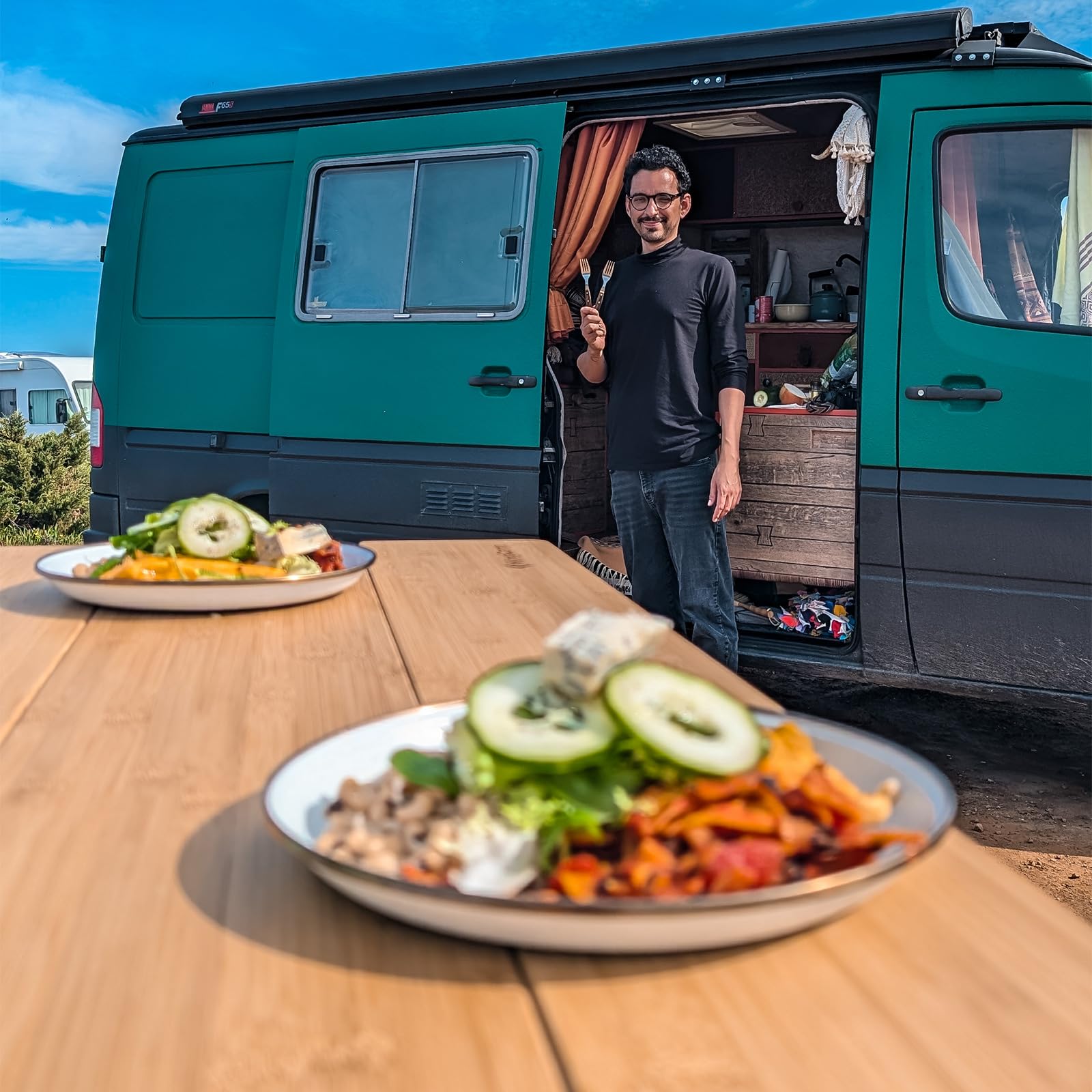 KingCamp Bambus Falt Tisch Camping Klapptisch Garten Alu Holz 3Höhen Verstellbar