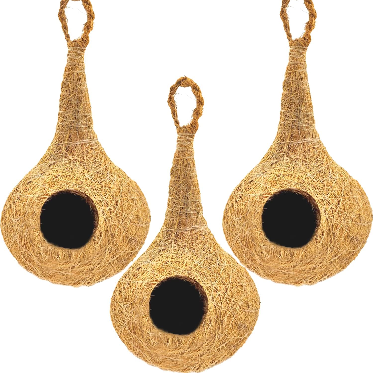 JAGGY 3 Pcs Bird Nest Coconut Bird House Coir Natural Ecofriendly Wild Bird Breeding Humming Bird Nest Hanging Budgies Indoor Outdoor Bird House Nest Coir wild Bird Nest (Medium)