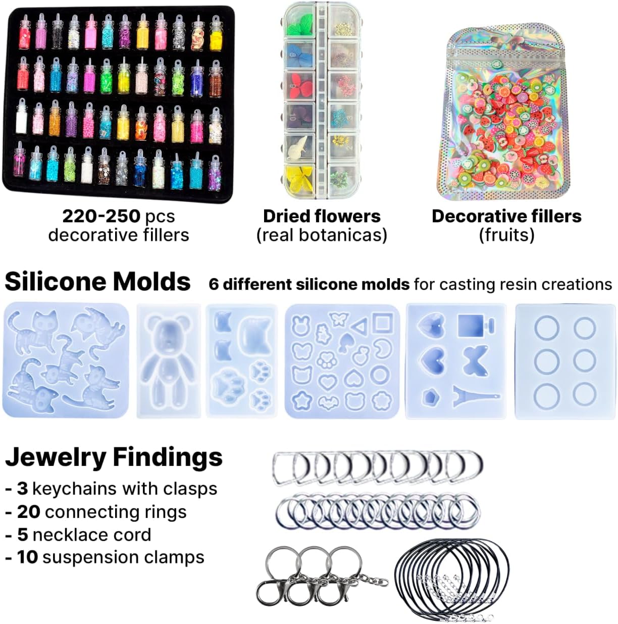 ESAM Group 300 Piece UV Resin Jewelry Making Kit for Kids, Teens & Beginners – Complete Starter Set with UV Lamp, 6 Silicone Molds, 48 Glitter Jars, Pigments, Dried Flowers & Tools