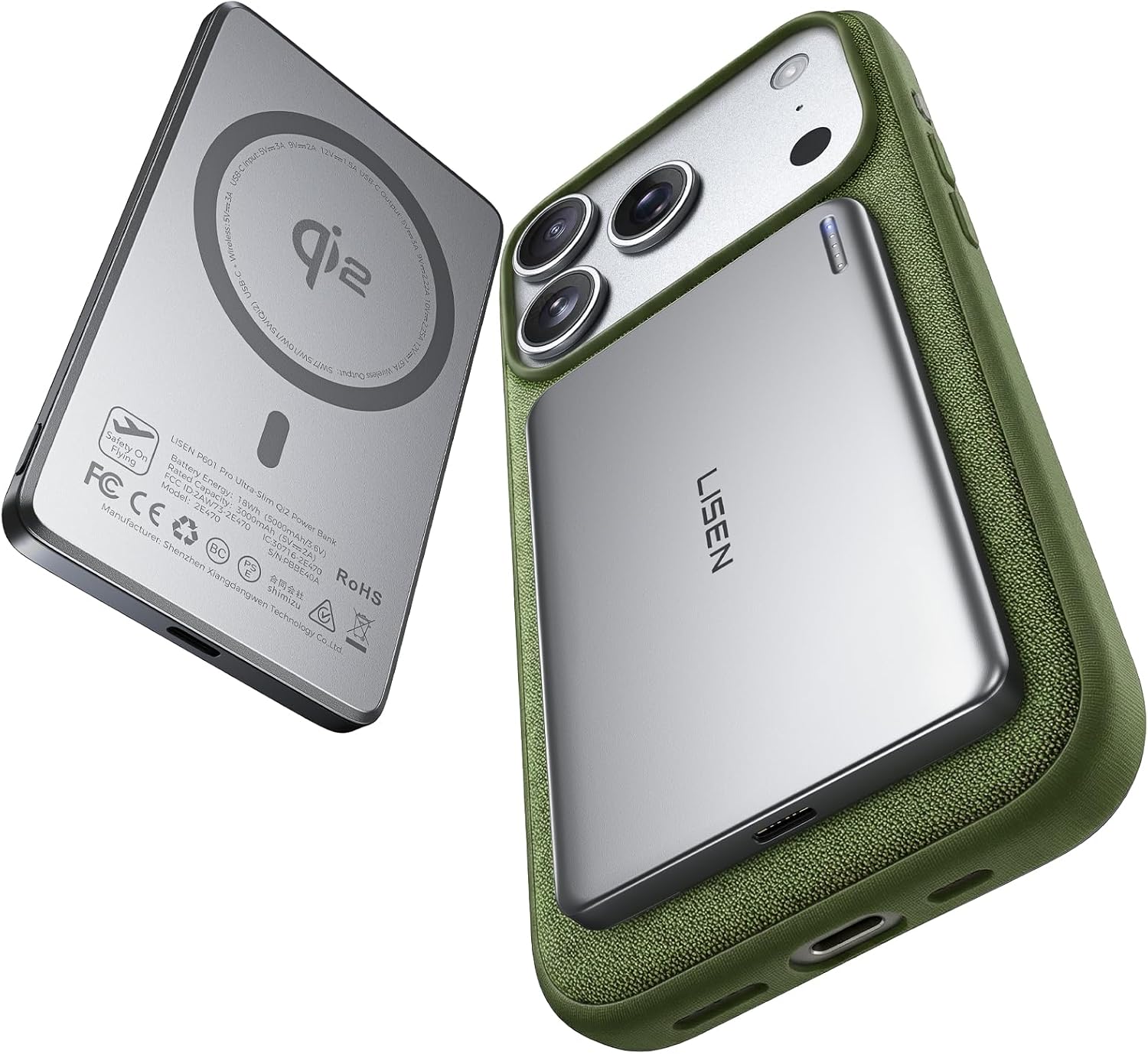 LISEN Qi2 15W Ultra Slim MagSafe Battery Pack,5000mAh Fast Charging MagSafe Power Bank Slim Wireless,Slim Magnetic Portable Charger,Magnetic Power Bank for iPhone Air/17/16/15-12 Series,Gifts for Men