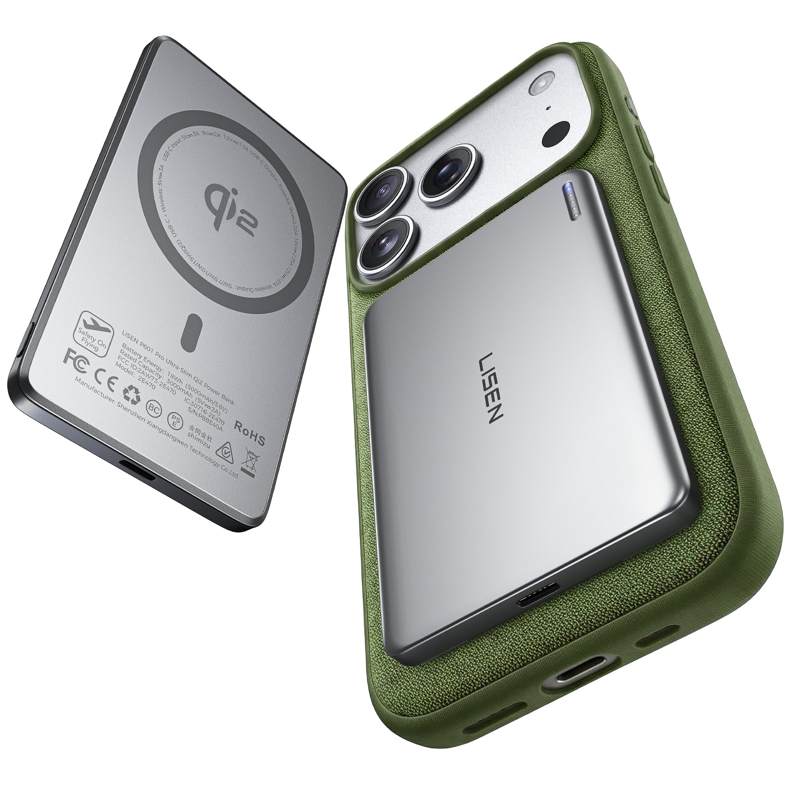 Qi2 15W Ultra Slim MagSafe Battery Pack,5000mAh Fast Charging MagSafe Power Bank Slim Wireless,Slim Magnetic Portable Charger,Magnetic Power Bank for iPhone Air/17/16/15-12 Series,Gifts for Men