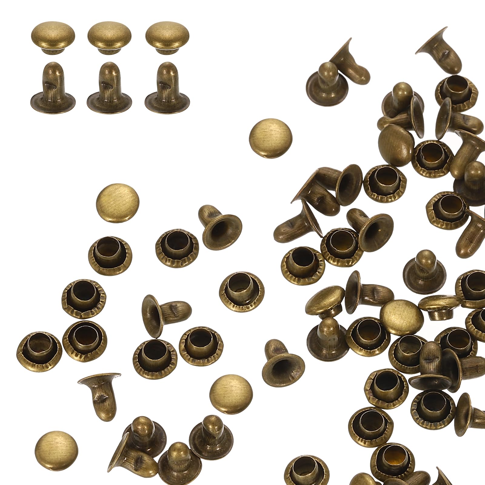 sourcing map 100 Sets Single Cap Rivets 6mm Carbon Steel Round Head Snaps Studs Fasteners Tubular Metal Studs for Leather Craft Repairs Decoration, Bronze