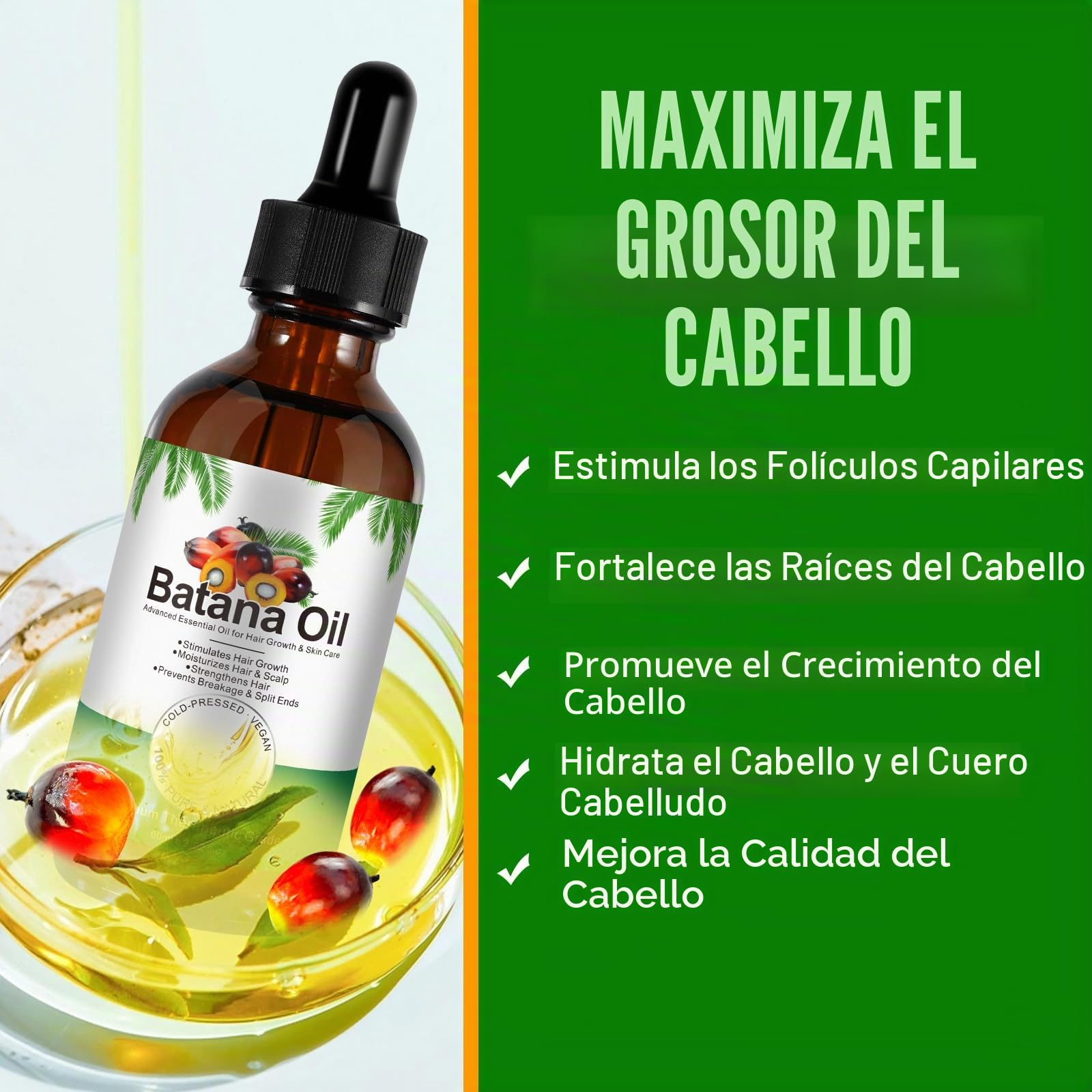 Aceite de Batana Natural Prensado en Frío para Cabello, Cejas y Pestañas, 60ml