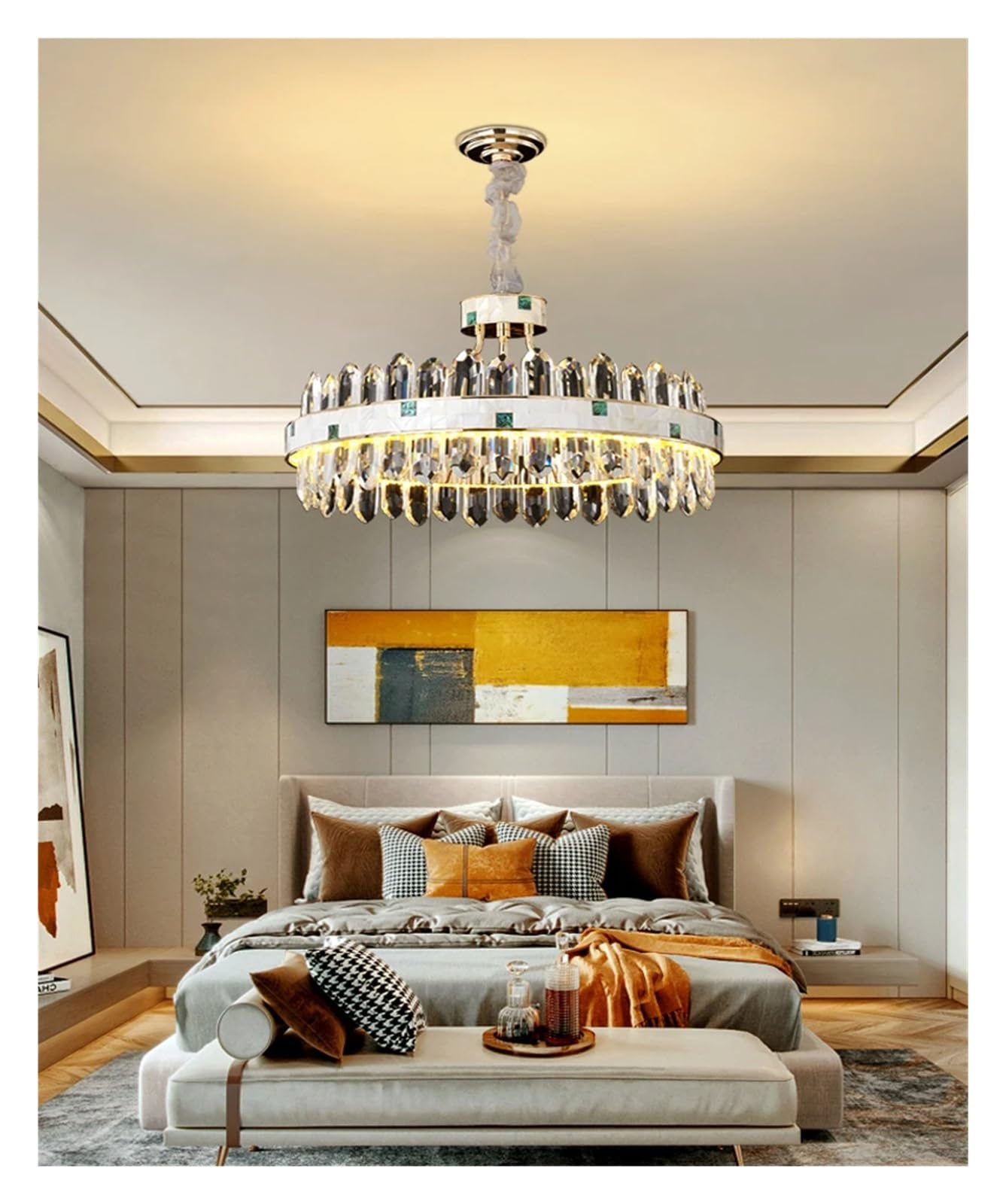 WAQIDCXBOA LED Golden Chrome Silver Crystal Hanging Lamps Chandelier Lighting Suspension Luminaire Lampen for Living Room